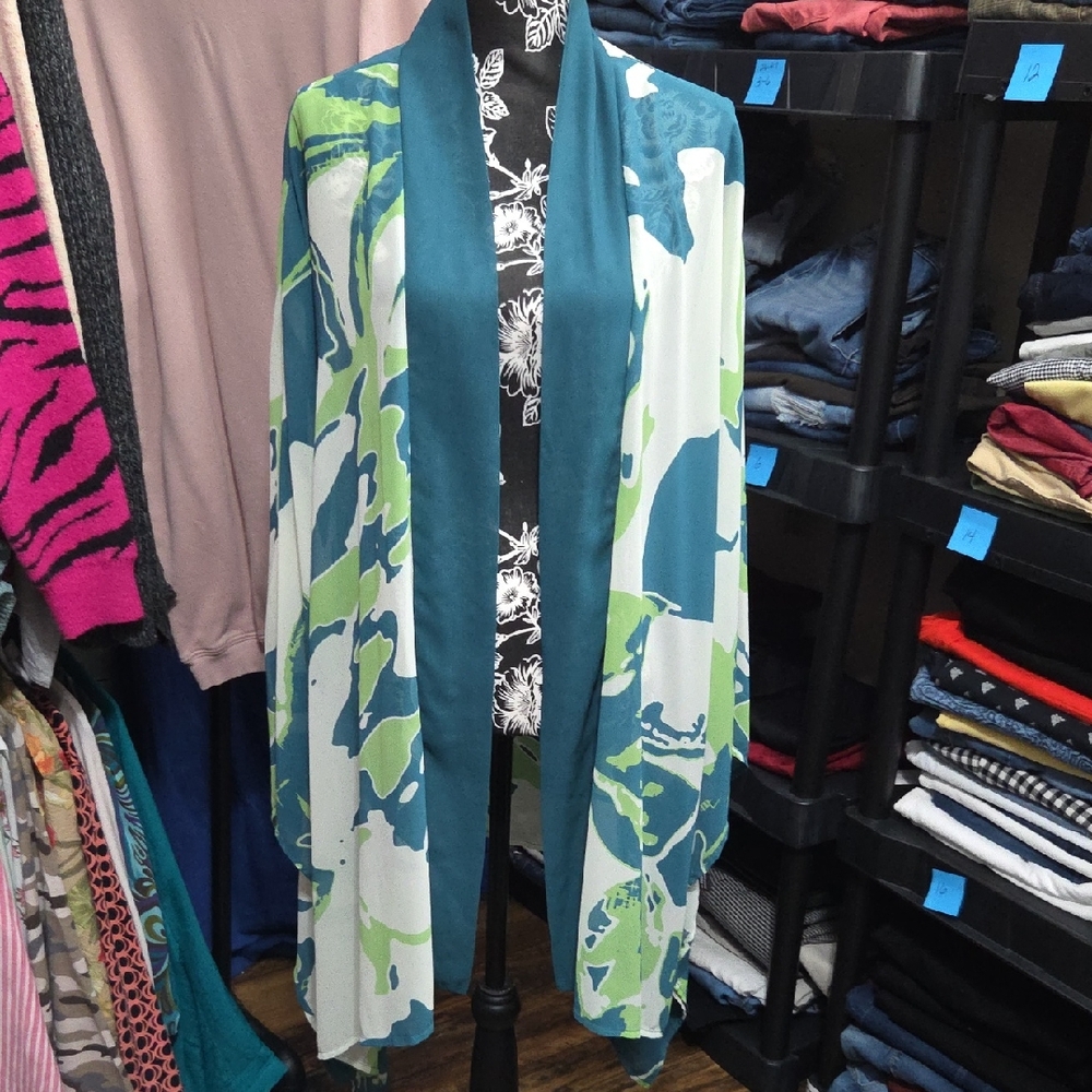 Rachel Zoe Teal and Green Floral Kimono Top